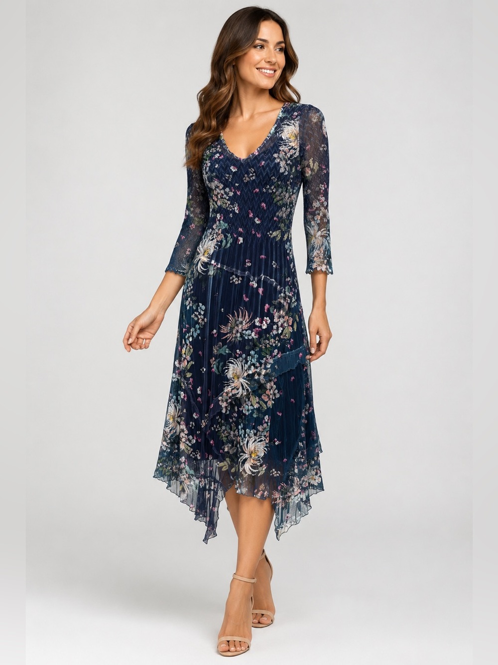 Komarov Navy Floral Midi Dress